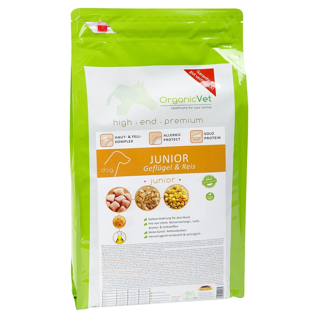 OrganicVet Junior Geflügel Trockenfutter Für Hunde 1 OrganicVet Junior Geflügel Trockenfutter Für Hunde